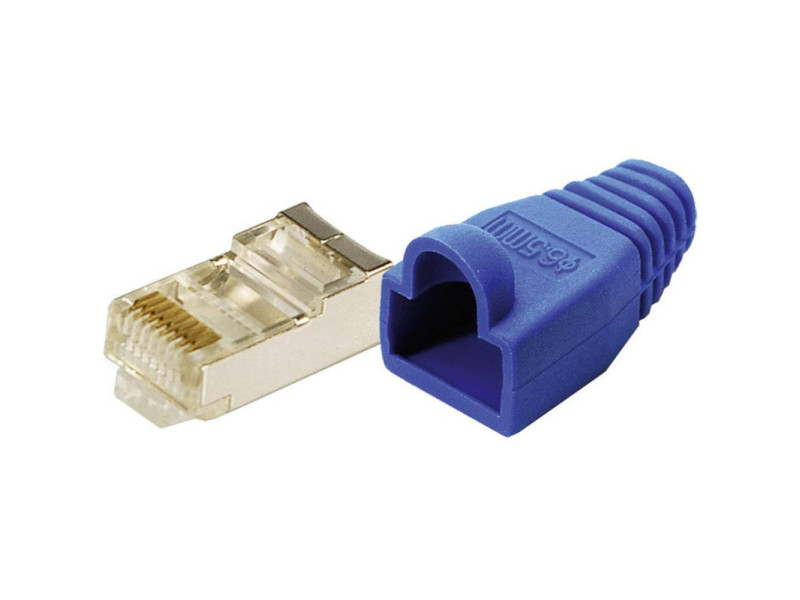 LogiLink Connecteur mâle RJ45, Cat.5e, bleu, avec manchon de