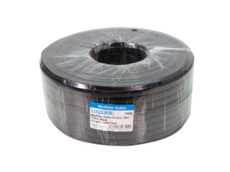 LogiLink Câble téléphonique, 100 m, 8 fils, plat, noir