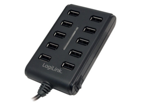 LogiLink Hub USB 2.0, 10 ports, avec interrupteur, noir