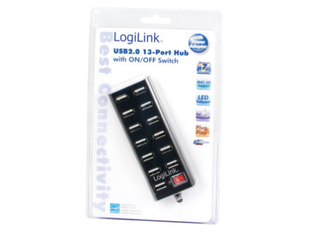 LogiLink Hub USB 2.0, 13 ports, avec interrupteur, noir
