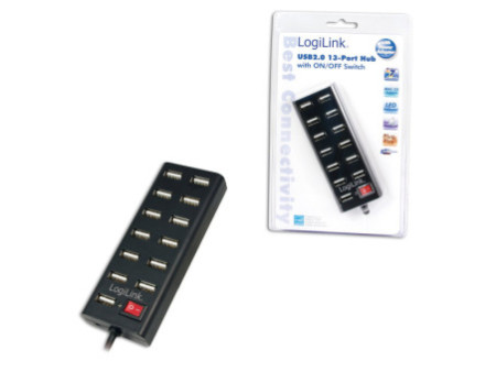 LogiLink Hub USB 2.0, 13 ports, avec interrupteur, noir