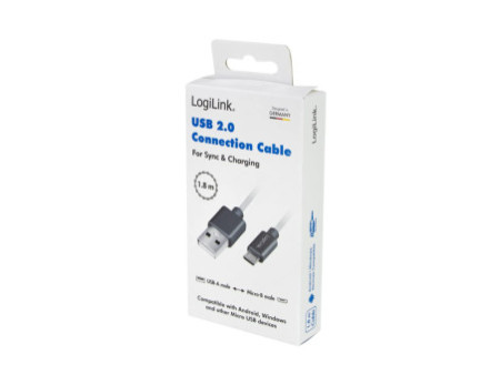 LogiLink Câble USB 2.0, USB A - micro USB B mâle, 1,8 m