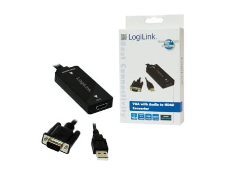 LogiLink Convertisseur VGA vers HDMI, 0,2 m, noir