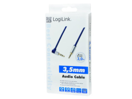 LogiLink Câble audio, 2 x jack mâle 3,5 mm, 3 m, coudé