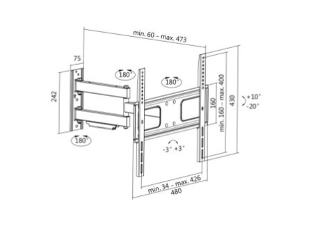LogiLink Support mural pour TV Full Motion, 81,28 - 139,7 cm