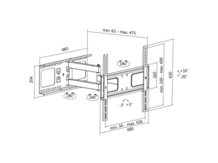 LogiLink Support mural pour TV Full Motion, 81,28 - 139,7 cm