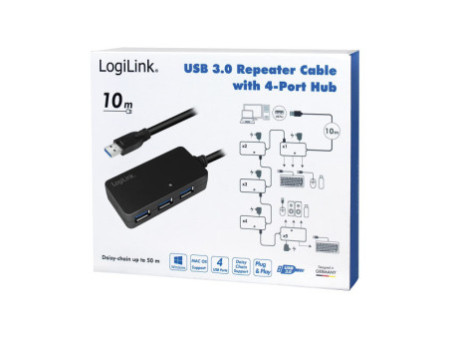 Logilink Câble de rallonge actif 3,0 avec USB Hub, 10 m