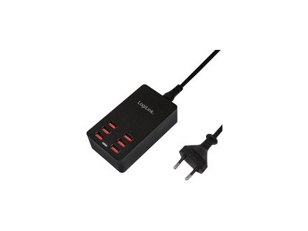LogiLink Boîtier de chargement USB, 6 ports, 32 Watt, noir