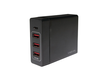 LogiLink Boîtier de chargement USB, 4 ports, 65 watt, noir