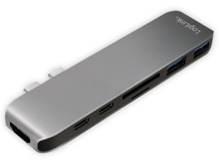 LogiLink Hub multifonction USB-C 7-en-1 avec PD, gris