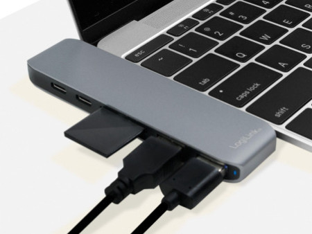 LogiLink Hub multifonction USB-C 7-en-1 avec PD, gris