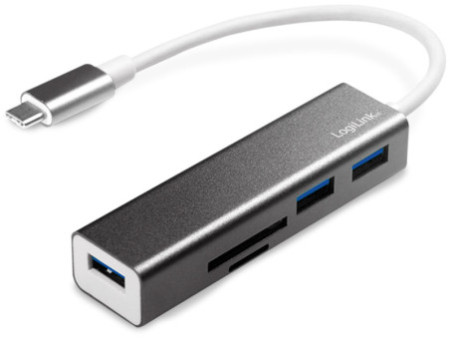 LogiLink Lecteur de cartes + hub USB-C 3.0, 3 ports, gris