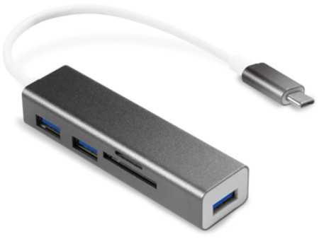 LogiLink Lecteur de cartes + hub USB-C 3.0, 3 ports, gris