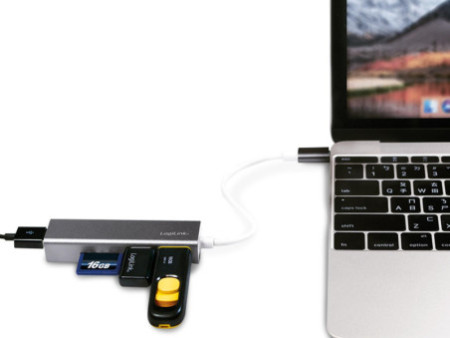 LogiLink Lecteur de cartes + hub USB-C 3.0, 3 ports, gris