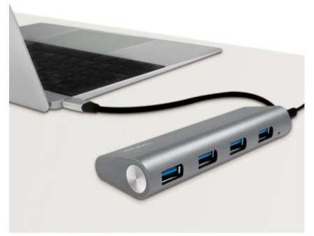 LogiLink Hub USB 3.0 avec fiche USB-C Gen1, 4 ports, gris