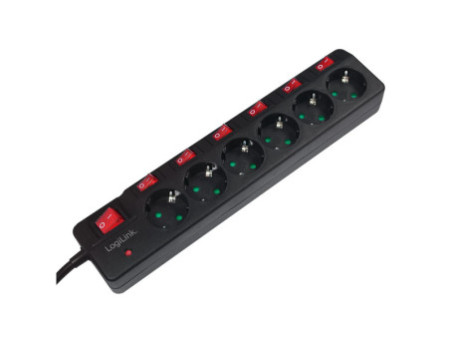 LogiLink Multiprise Euro, 6 prises, interrupteurs général