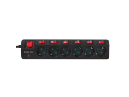 LogiLink Multiprise Euro, 6 prises, interrupteurs général