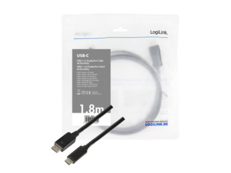 LogiLink Câble de connexion USB-C - DisplayPort, 1,8 m, noir