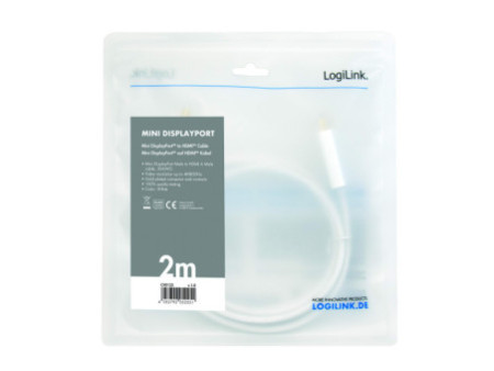 LogiLink Câble Mini DisplayPort - HDMI, 4K, 2,0 m, blanc