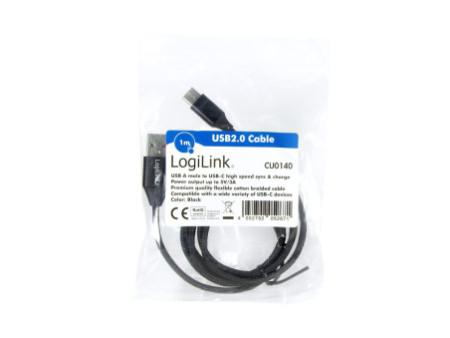 LogiLink Câble USB 2.0, USB-A - USB-C mâle, 1,0 m, noir