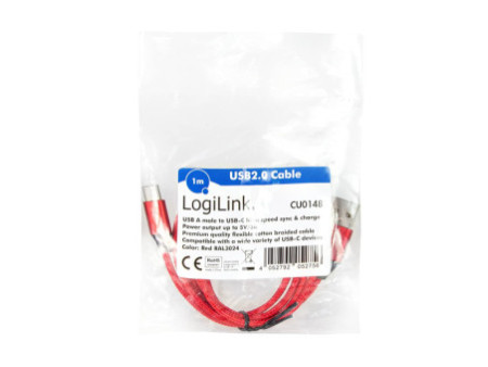 LogiLink Câble USB 2.0, USB-A - USB-C mâle, 1,0 m, rouge