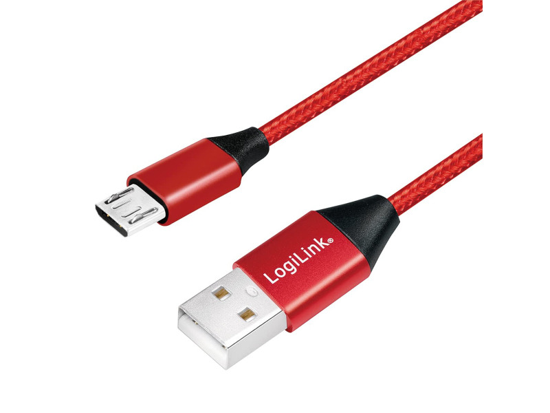 LogiLink Câble USB 2.0, USB-A - Micro USB, 0,3 m, rouge