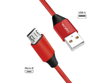 LogiLink Câble USB 2.0, USB-A - Micro USB, 0,3 m, rouge