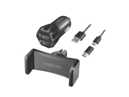 LogiLink Chargeur de voiture USB & support pour smartphone