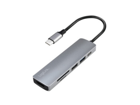 LogiLink Hub multifonction USB-C 6-en-1, argenté