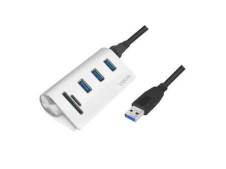 LogiLink Hub USB 3.0 + lecteur de carte, 3 ports, argenté