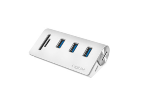 LogiLink Hub USB 3.0 + lecteur de carte, 3 ports, argenté