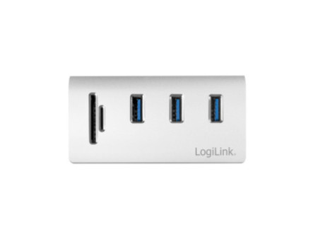 LogiLink Hub USB 3.0 + lecteur de carte, 3 ports, argenté