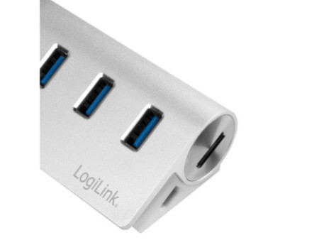 LogiLink Hub USB 3.0 + lecteur de carte, 3 ports, argenté