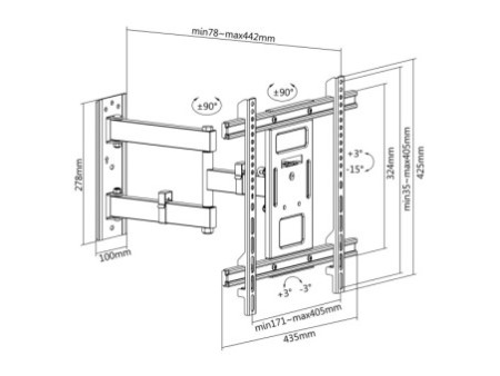 LogiLink Support mural pour TV Full Motion, 81,28 - 177,80cm