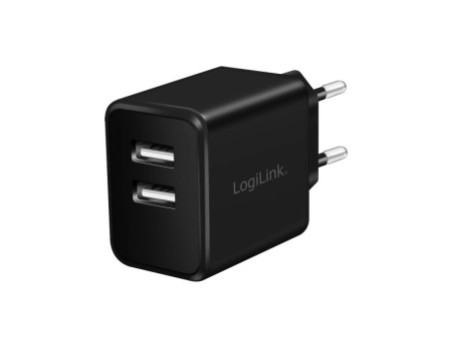 LogiLink Chargeur secteur USB, 2x USB, 12 watts, noir