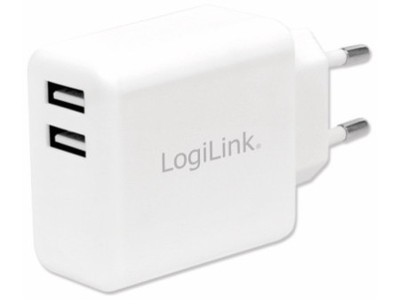 LogiLink Chargeur secteur USB, 2x USB, 12 watts, blanc