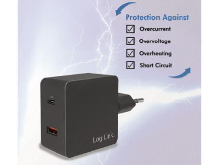 LogiLink Chargeur secteur USB,USB-C PD&1x USB-A Quick Charge
