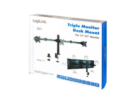 LogiLink Bras support pour 3 écrans 17-27', noir