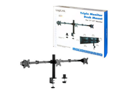 LogiLink Bras support pour 3 écrans 17-27', noir