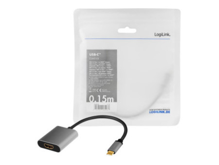 LogiLink Câble adaptateur USB-C - HDMI, 0,15 m, noir/gris