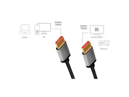 LogiLink Câble DisplayPort 1.4, fiche mâle - mâle, 2,0 m