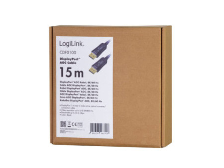 LogiLink Câble de fibre optique hybride Display Port AOC,15m