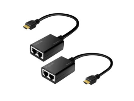 LogiLink Kit d'extension HDMI via LAN, pigtail, 30 m, noir