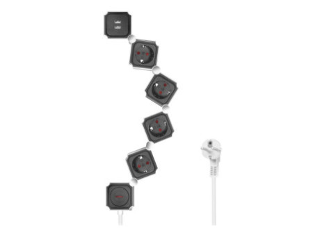 LogiLink Bloc multiprises flexible, avec 2x USB, noir/blanc