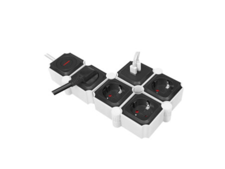 LogiLink Bloc multiprises flexible, avec 2x USB, noir/blanc