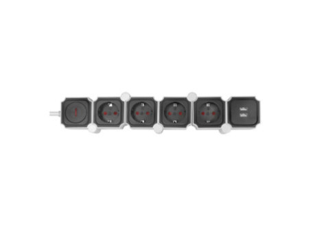 LogiLink Bloc multiprises flexible, avec 2x USB, noir/blanc
