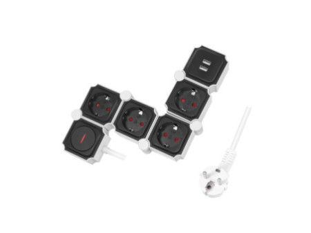 LogiLink Bloc multiprises flexible, avec 2x USB, noir/blanc