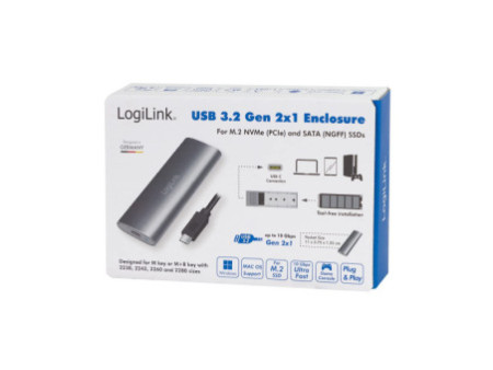 LogiLink Boîtier externe pour SSD M.2 NVMe PCIe & SATA, USB
