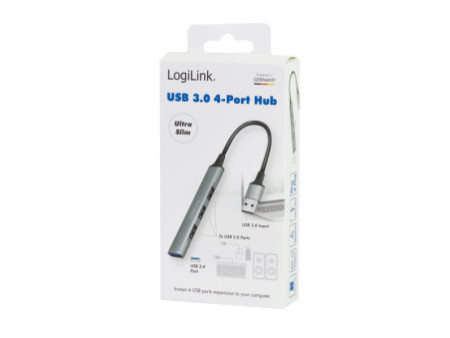 LogiLink Slim Hub USB 3.0, 4 ports, boîtier aluminium, gris