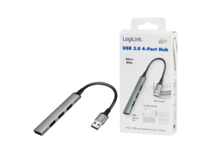 LogiLink Slim Hub USB 3.0, 4 ports, boîtier aluminium, gris